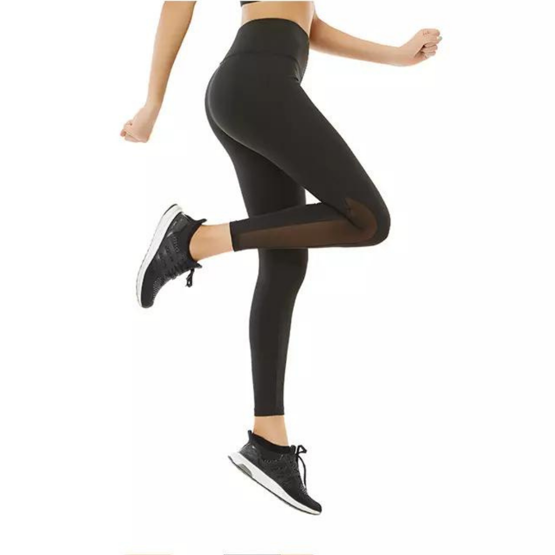 Black Mesh Full-Length Leggings by Chandra Yoga & Active Wear